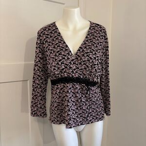 Y2K Fashion Bug size XL Pink and Black Lace Faux Wrap Velvet Detail V Neck Top